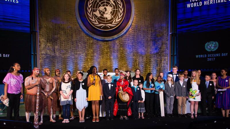 The kids delegation at the UN General Assembly. UNESCO/Joel Sheakoski.