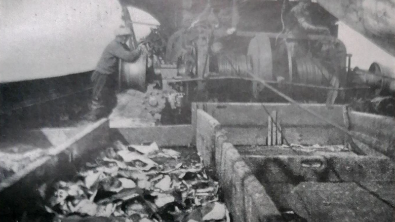 Steam-powered winch on board a fishing vessel. After Lübbert in Schnakenbeck 1953.