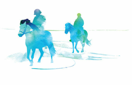 Watercolour-style graphic of two riders on horses. © CWSS/ Creative Concern